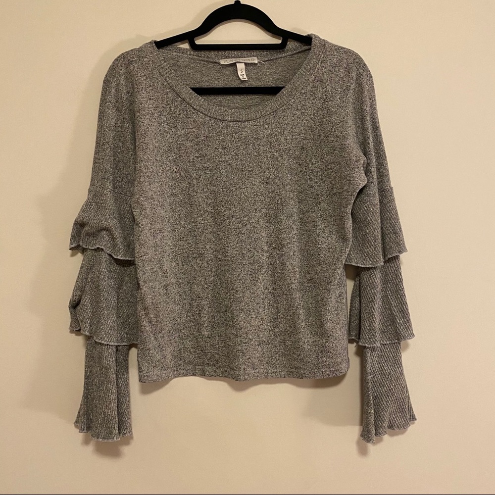 Planet Gold Grey Sweater w/ Fun Frilly Sleeves